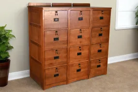 Set of 3 Mission Solid Oak 4 Drawer File Cabinet With Lock