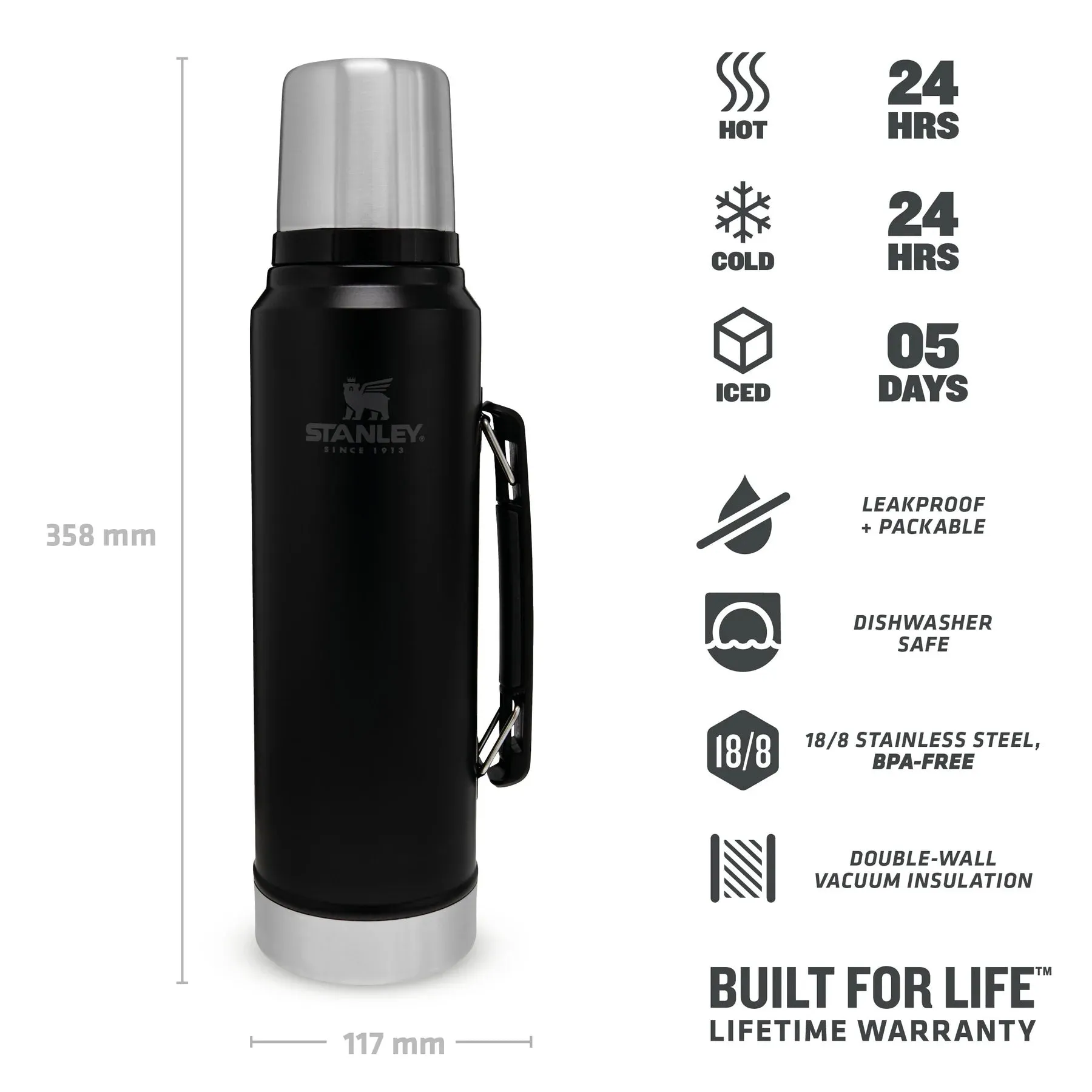 Stanley Classic Legendary Bottle | 1.0L Matte Black