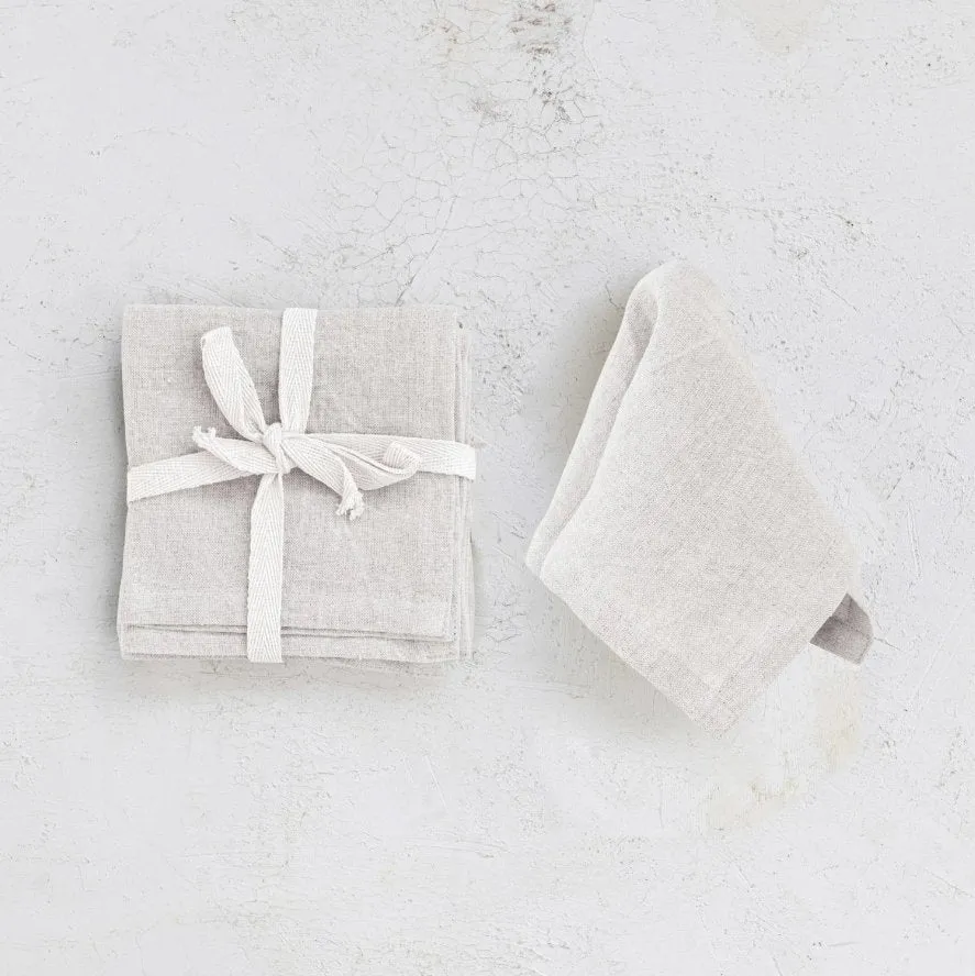 STONEWASHED LINEN COCKTAIL NAPKINS,  SET OF 4