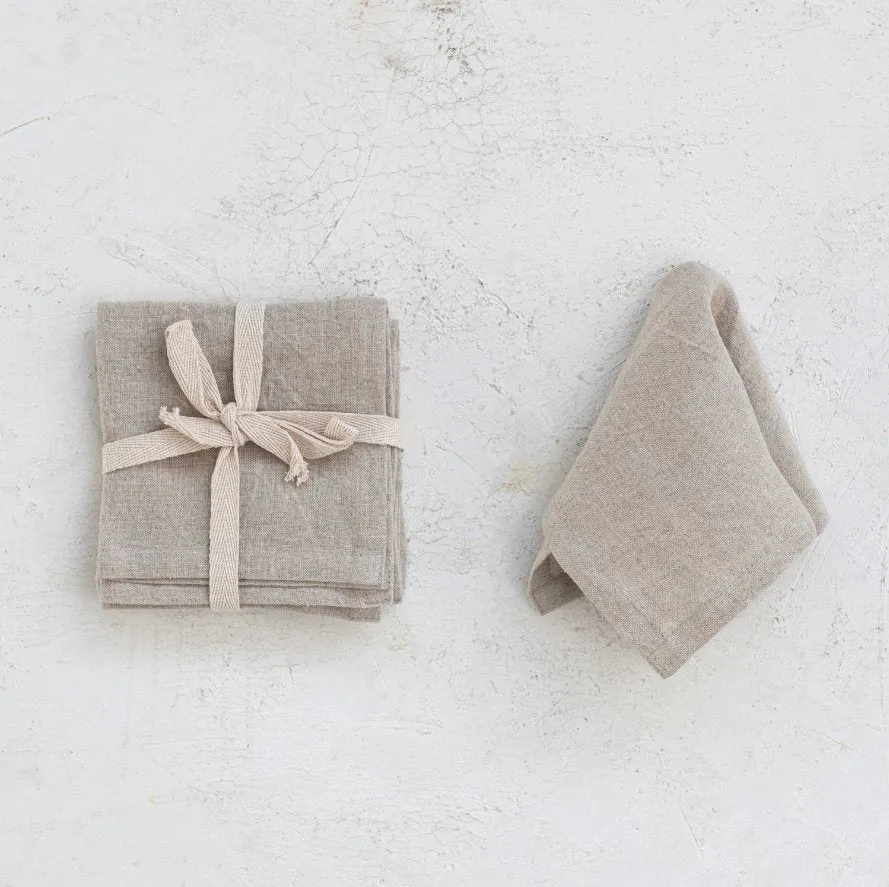 STONEWASHED LINEN COCKTAIL NAPKINS,  SET OF 4