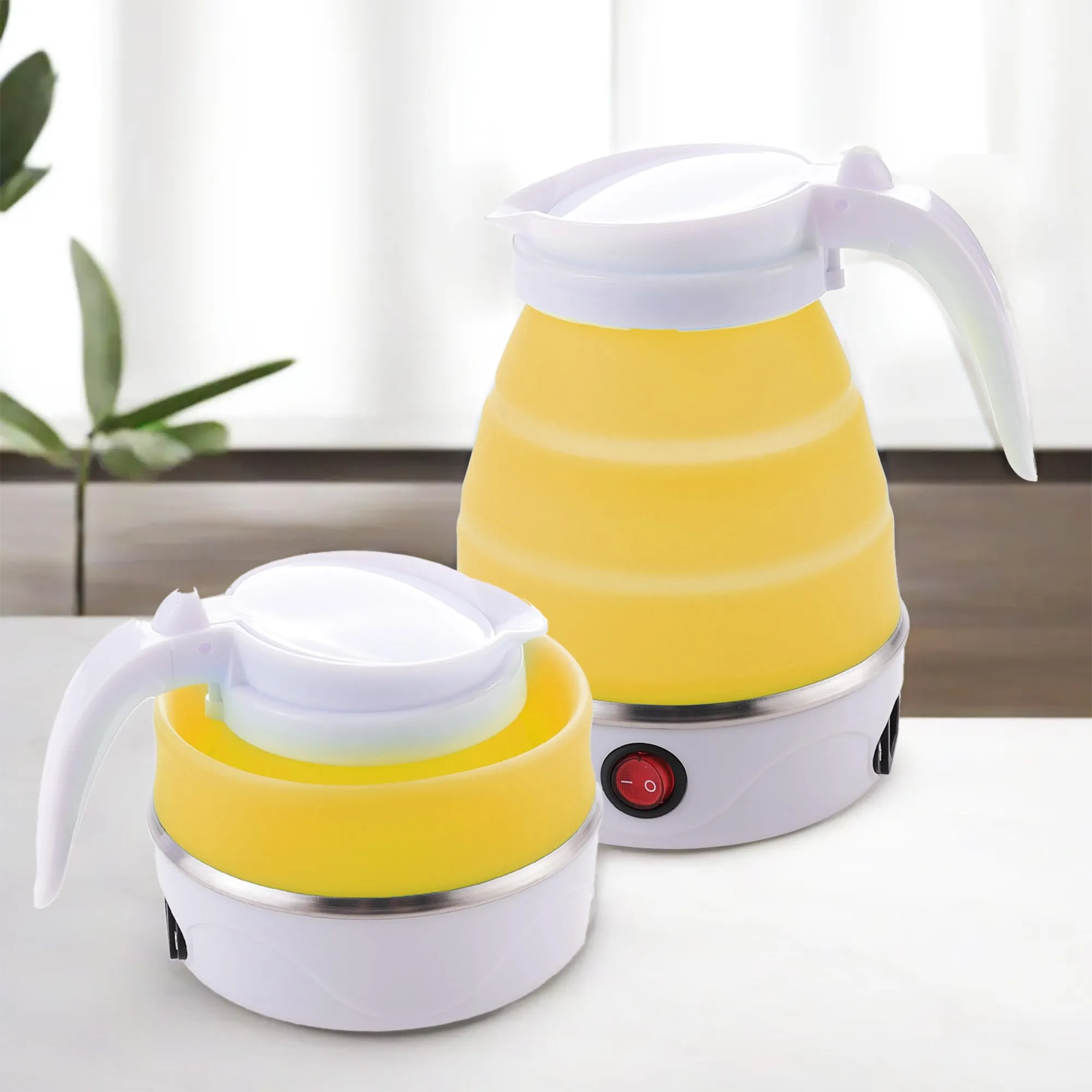 The Better Home FUMATO 600ml Foldable Electric Kettle for Hot Water 600W | Multipurpose, Mini, Collapsible, Travel Kettle | Food Grade Silicone Body, Stainless Steel Base & Leak Proof (Yellow)