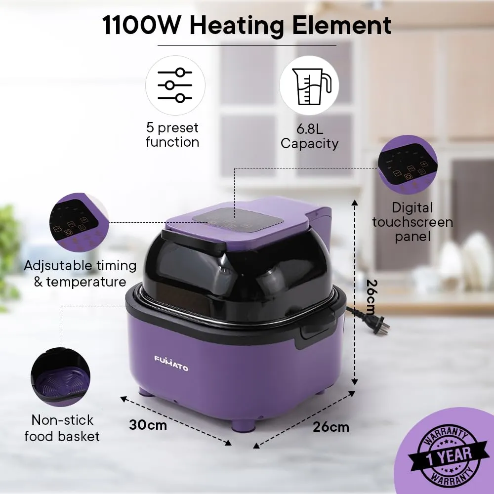 The Better Home FUMATO Aerochef Pro Air fryer With Digital Screen Panel 6.8L Purple & Stainless Steel Water Bottle 1 Litre Pack of 10 Purple