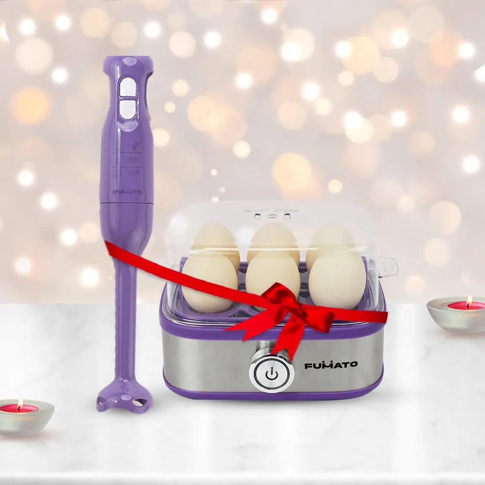 The Better Home Fumato Wedding Gift Set |Hand Blender& Egg Maker |Blend,Boil and Make| Perfect Gifting Kit | Colour Coordinated Sets | 1 year Warranty Purple