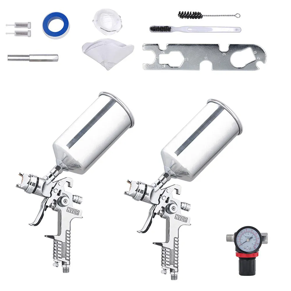 TheLAShop 2 Sprayer HVLP Spray Kit Auto Paint Gavity Feed Silver