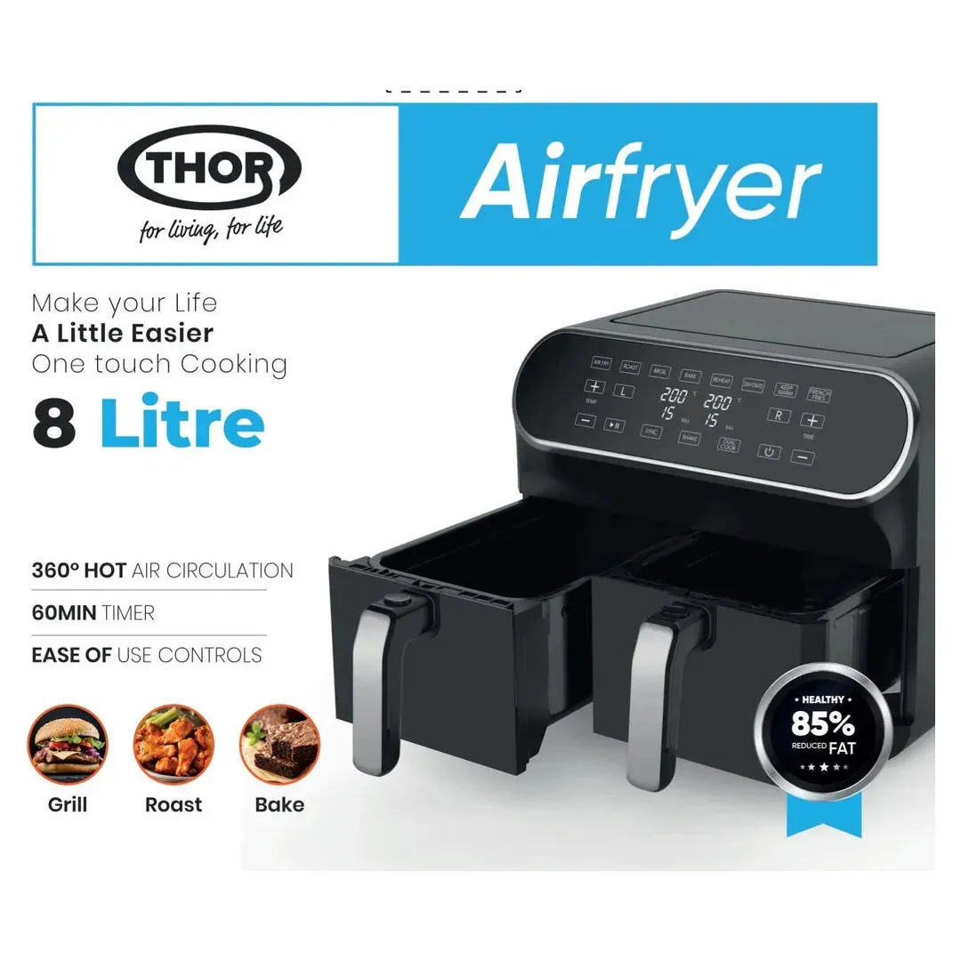 Thor 8L two Drawer Air  Fryer- Black | T8382SSD