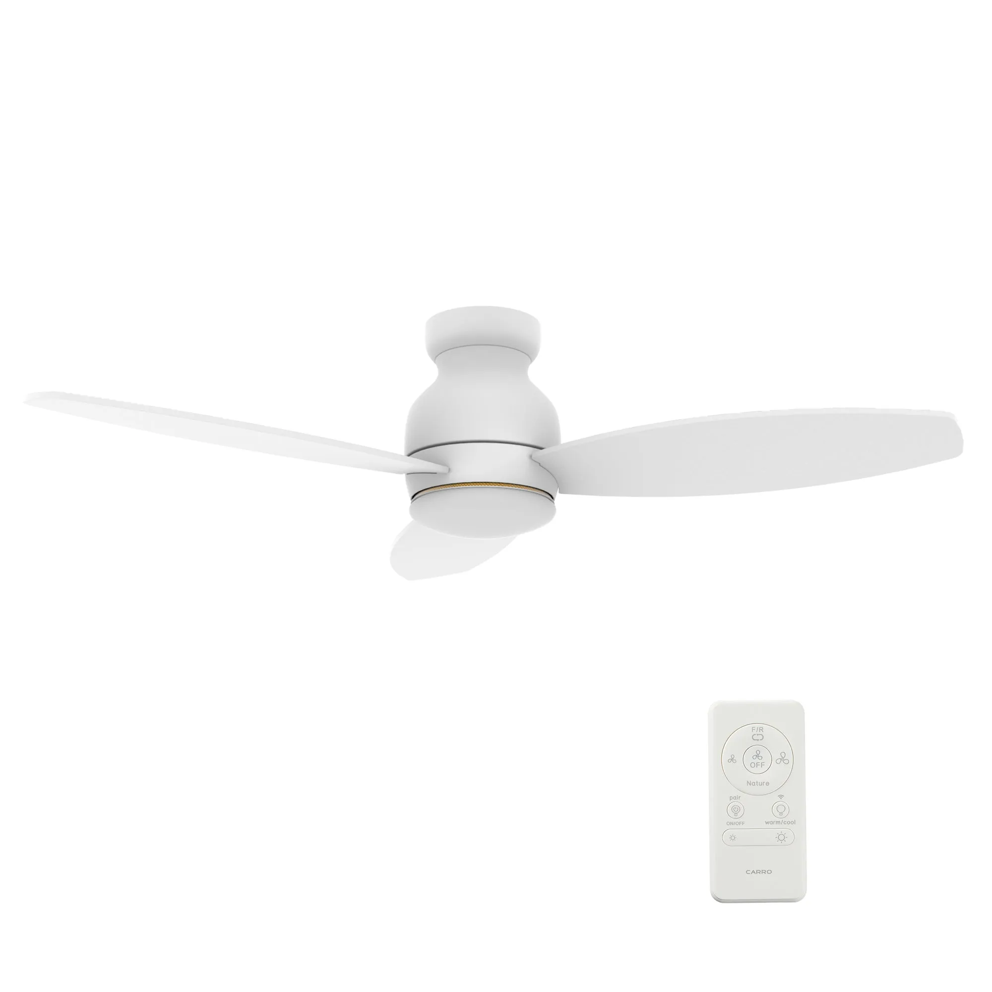 TRENTO 52 inch 3-Blade Flush Mount Smart Ceiling Fan with LED Light Kit & Remote- White/White