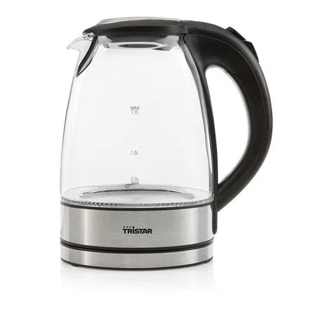 Tristar | Glass Kettle With Led | Wk-3377 | Electric | 2200 W | 1.7 L | Glass | 360° Rotational Base | Black/Stainless S