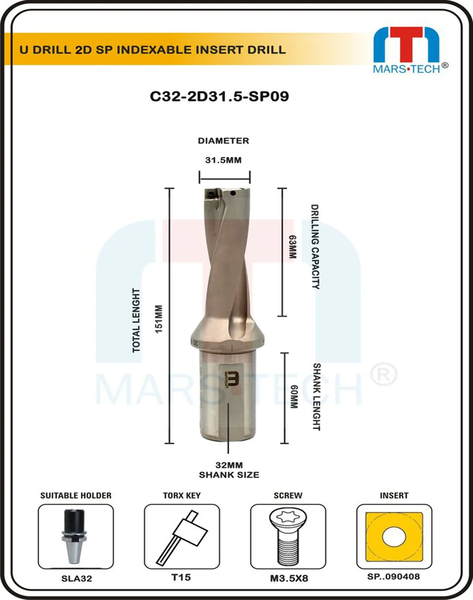 U Drill 31.5mm