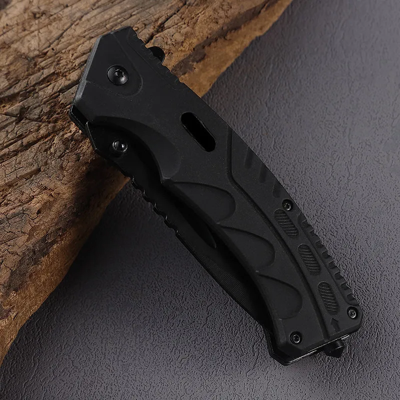 Utility Black Serrated Knife Abs Handle Outdoor Folding Knife  With Fire Starter And Hex Screwdriver Multitool