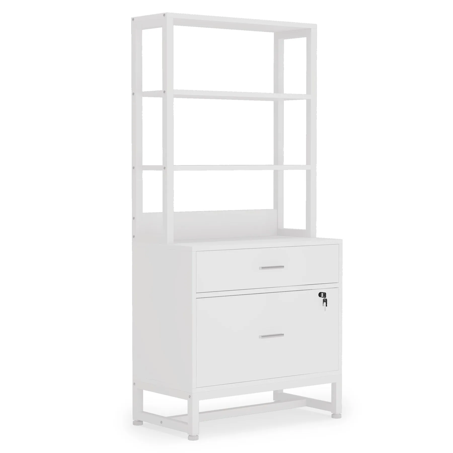 Vertical File Cabinet, 2 Drawers Filing Cabinet with Open Shelves