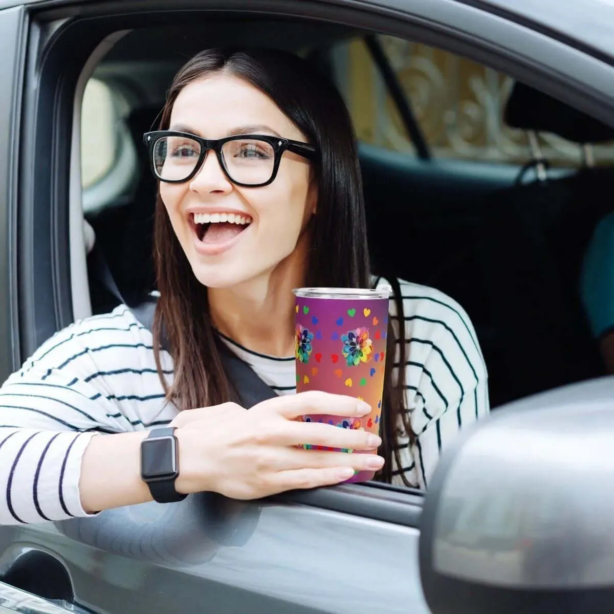 Vibrant Floral Car Cup