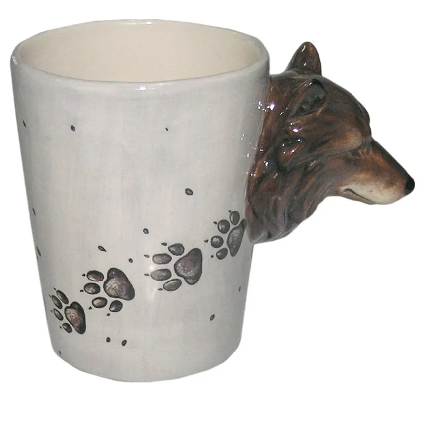 Wildlife Wolf Totem Drinking Cup 3D Wolf Shaped Handle Mug With Wolf Paw Prints Retro Creative Office Mugs