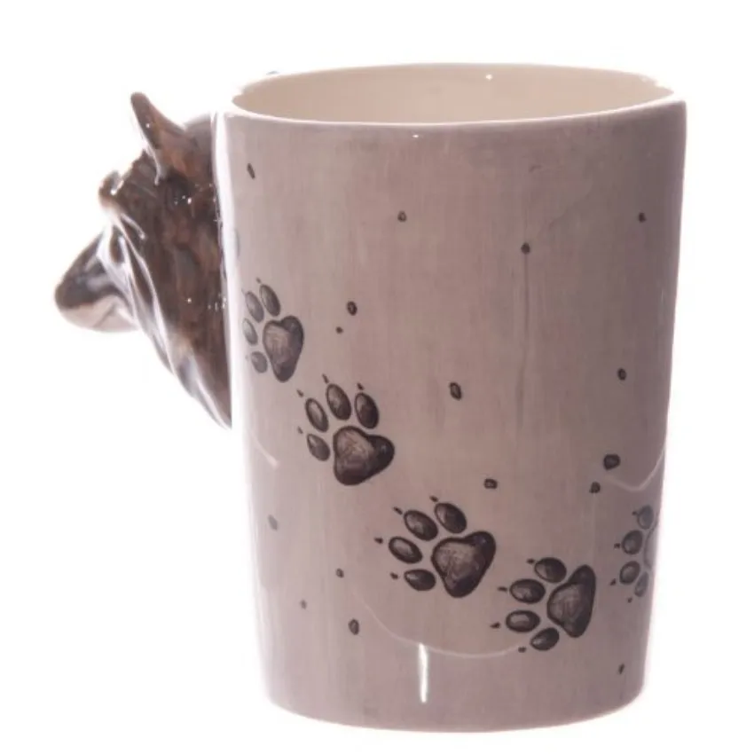 Wildlife Wolf Totem Drinking Cup 3D Wolf Shaped Handle Mug With Wolf Paw Prints Retro Creative Office Mugs