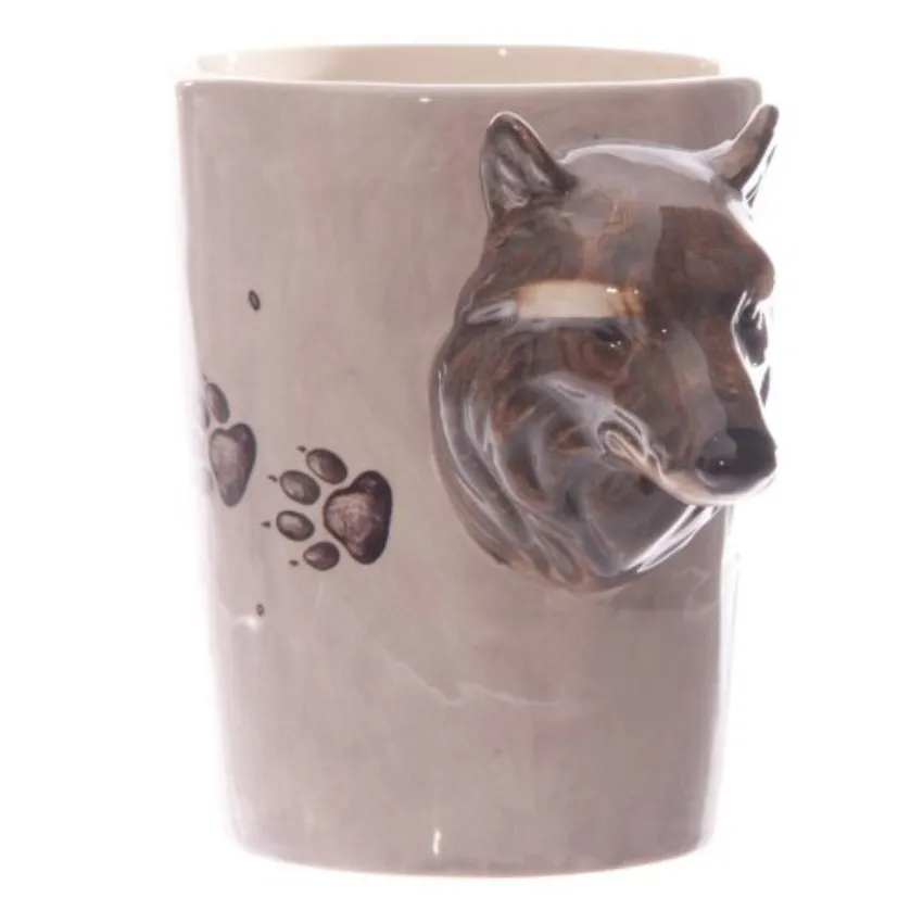 Wildlife Wolf Totem Drinking Cup 3D Wolf Shaped Handle Mug With Wolf Paw Prints Retro Creative Office Mugs