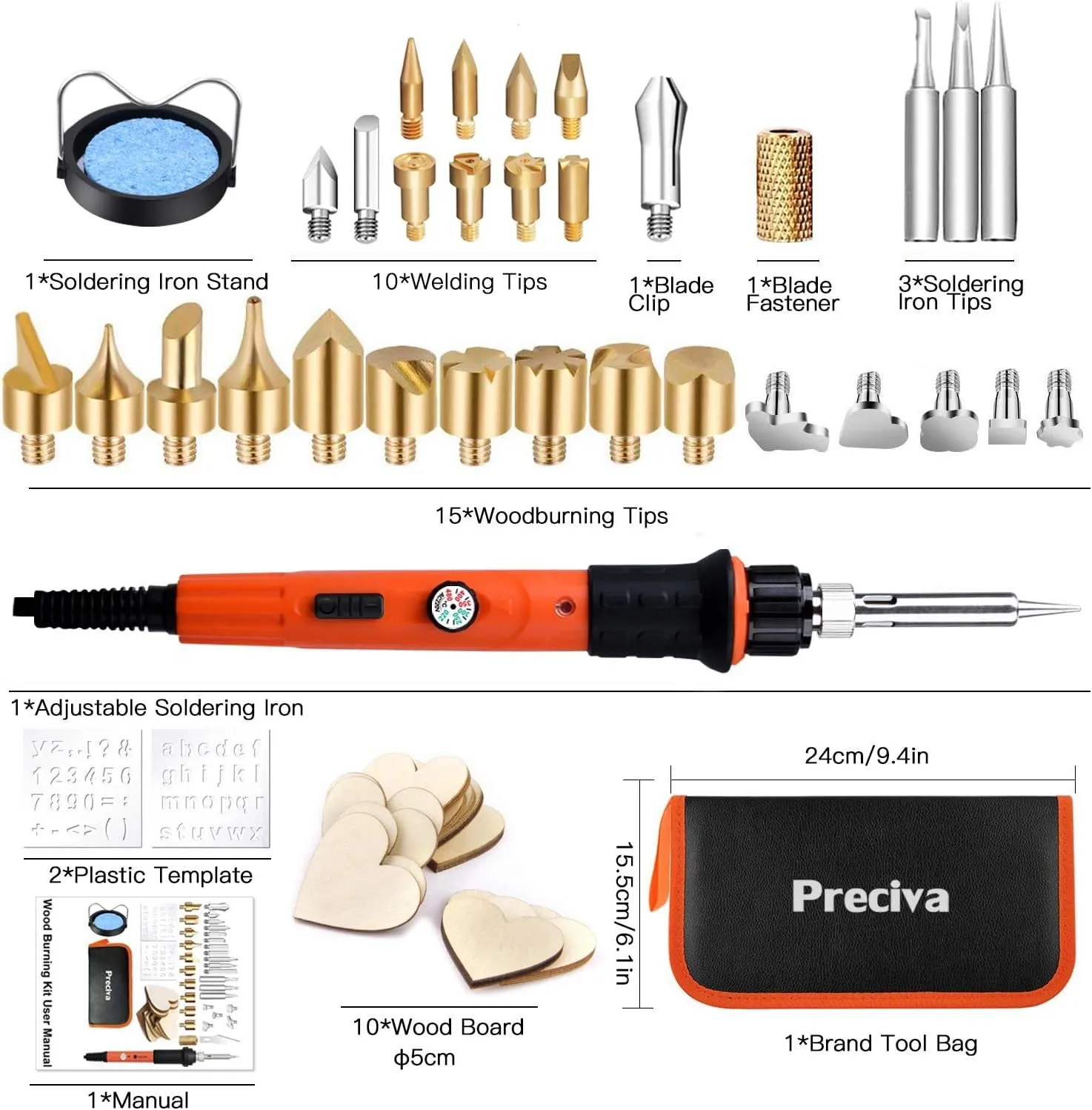 Wood Burning Kit,  45 in 1 Wood Burning Pyrography Pen, Wood Engraving Craft Kit with Pyrography Basics and 60W Adjustable Temperature Wood Burner Pen Tool for Carving with 31 Tips,Orange