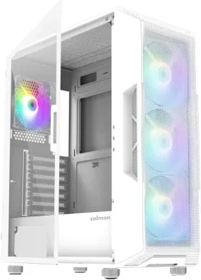 Zalman i3 Neo ATX Mid-Tower Gaming PC Case w/ Mesh Front & 4 x RGB Fans - White